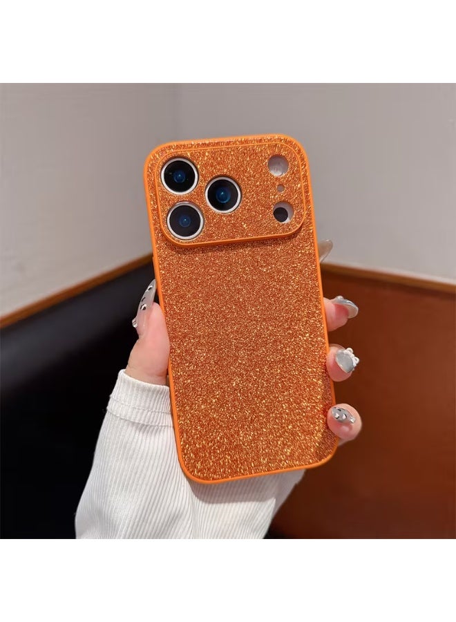 Temu iPhone 17 Pro glossy case with a drop-resistant design and a large glossy window in a solid orange color; shockproof and scratch-resistant case. - Image 1