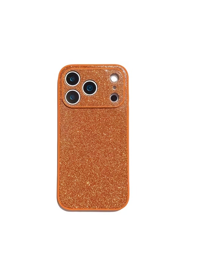 Temu iPhone 17 Pro glossy case with a drop-resistant design and a large glossy window in a solid orange color; shockproof and scratch-resistant case. - Image 2