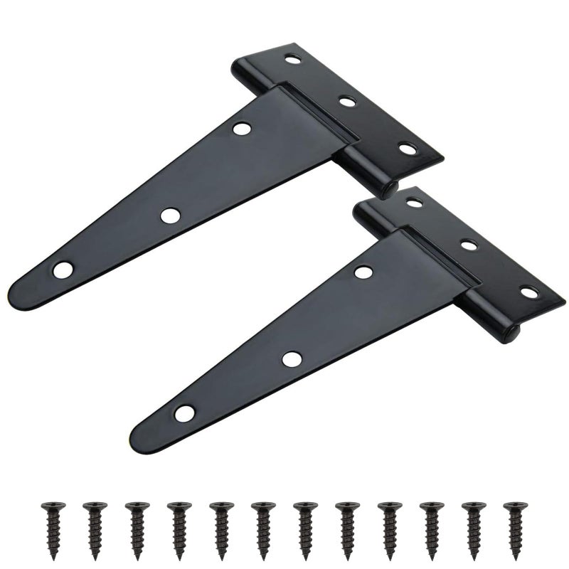 TamBee Barn Door Hinges Heavy Duty T Strap Shed Door Hinges - Black, Iron, Rustproof for Wood Shed Door, Barn Door, Cabinet Door and Fences Yard Door 5 Inch (2 Pcs) - Image 1