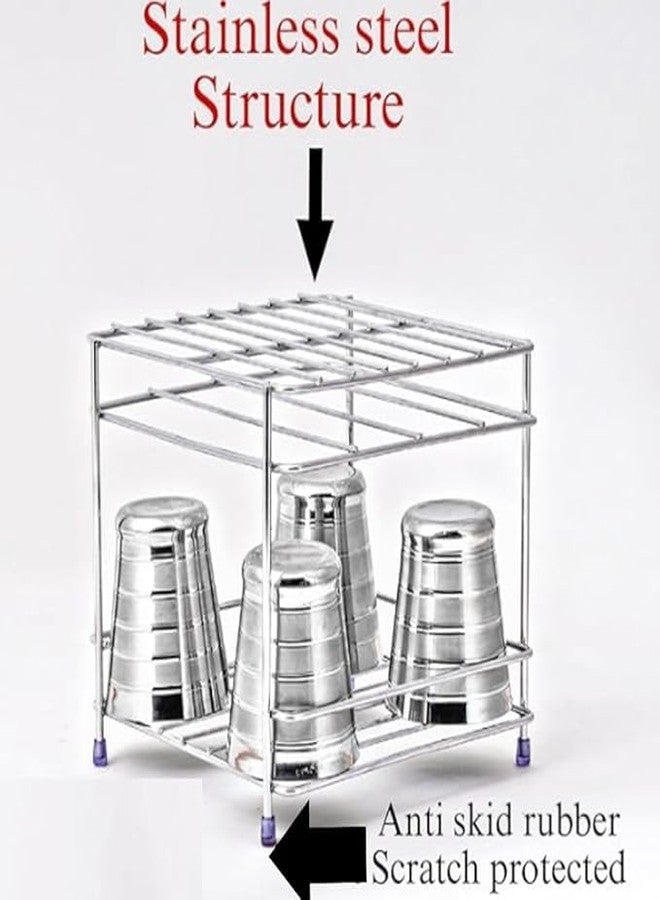 Makekartz.com Mkekartz.com Fancy Stainless Steel Flat Matka Water Pot Stand Multipurpose for Kitchen 8X8X7.5 Inch - Image 4