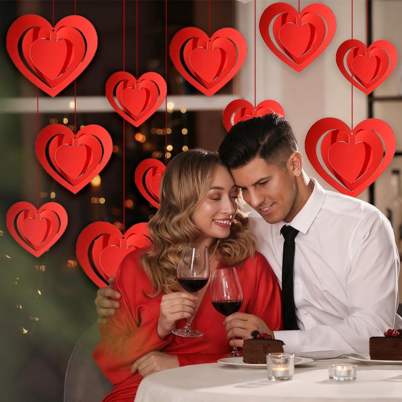 Pedel 15 Pieces Valentines Day Heart Swirl, 3D Red Hollowed Heart Hanging Swirls with Red Ribbon for Galentines Wedding Anniversary Engagement Party Decoration - Image 3