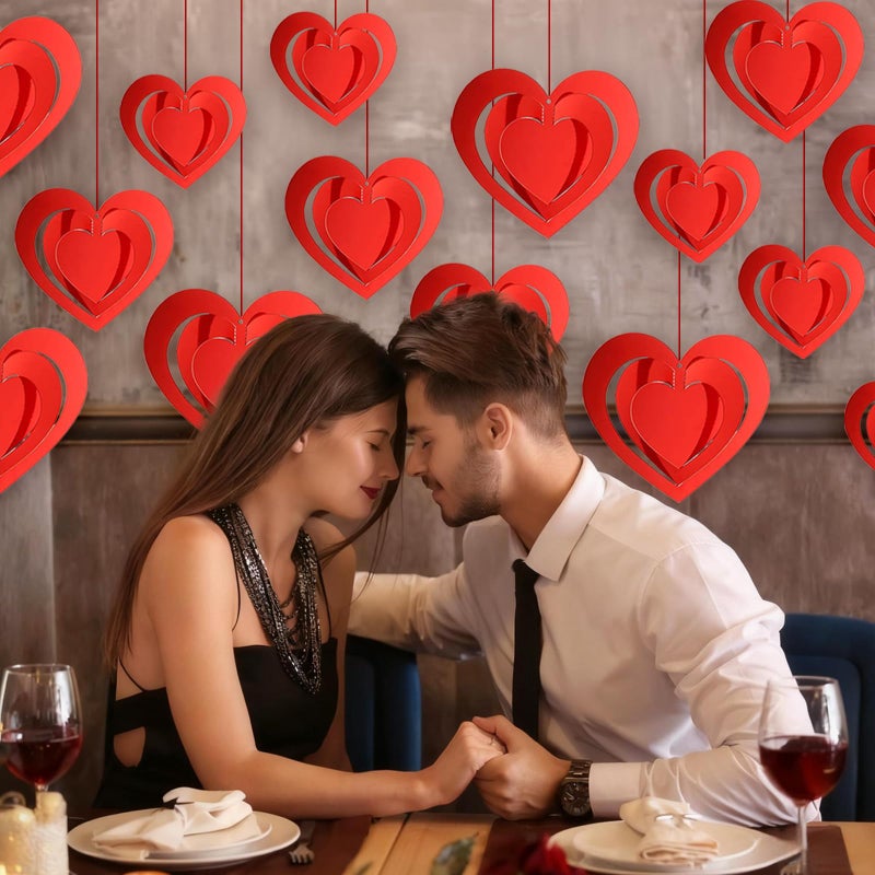 Pedel 15 Pieces Valentines Day Heart Swirl, 3D Red Hollowed Heart Hanging Swirls with Red Ribbon for Galentines Wedding Anniversary Engagement Party Decoration - Image 4