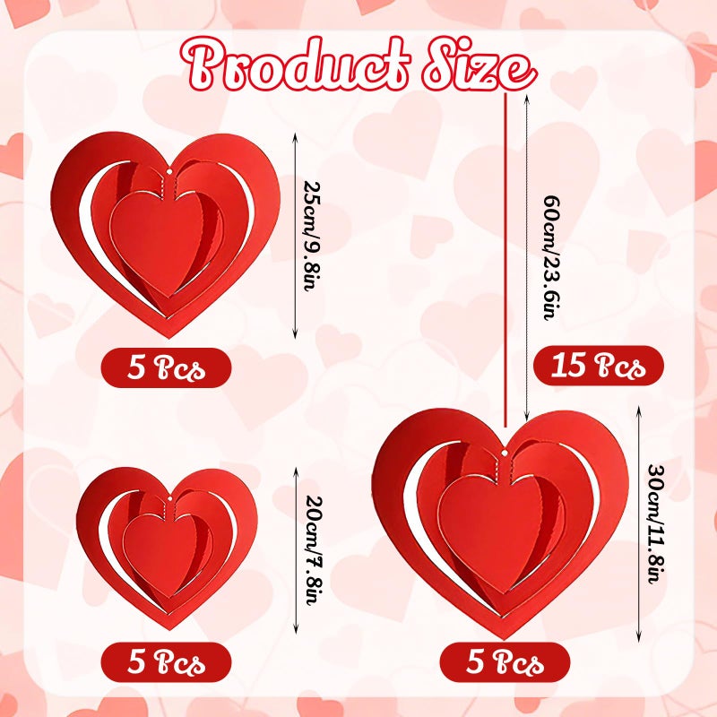 Pedel 15 Pieces Valentines Day Heart Swirl, 3D Red Hollowed Heart Hanging Swirls with Red Ribbon for Galentines Wedding Anniversary Engagement Party Decoration - Image 5
