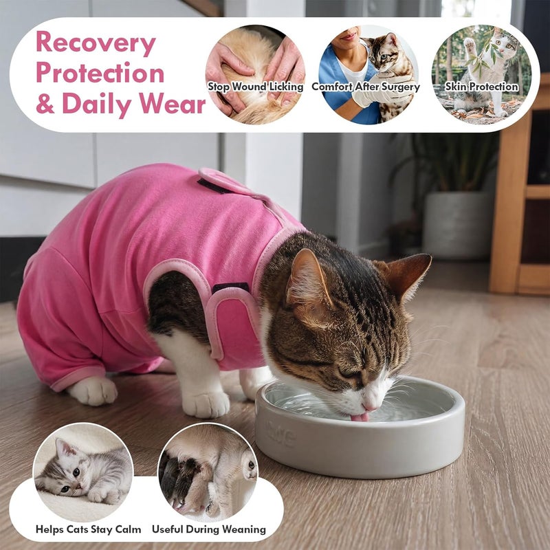 ADNIKIA Cat Recovery Suit After Surgery, Soft Onesie Surgical Suit for Anti-Licking & Wound Care, Spay Suit for Female & Male Cats, Kitten Cone Alternative with Full Back Button Closure, Pink M - Image 4