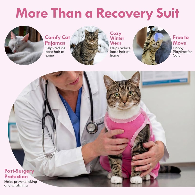ADNIKIA Cat Recovery Suit After Surgery, Soft Onesie Surgical Suit for Anti-Licking & Wound Care, Spay Suit for Female & Male Cats, Kitten Cone Alternative with Full Back Button Closure, Pink M - Image 5