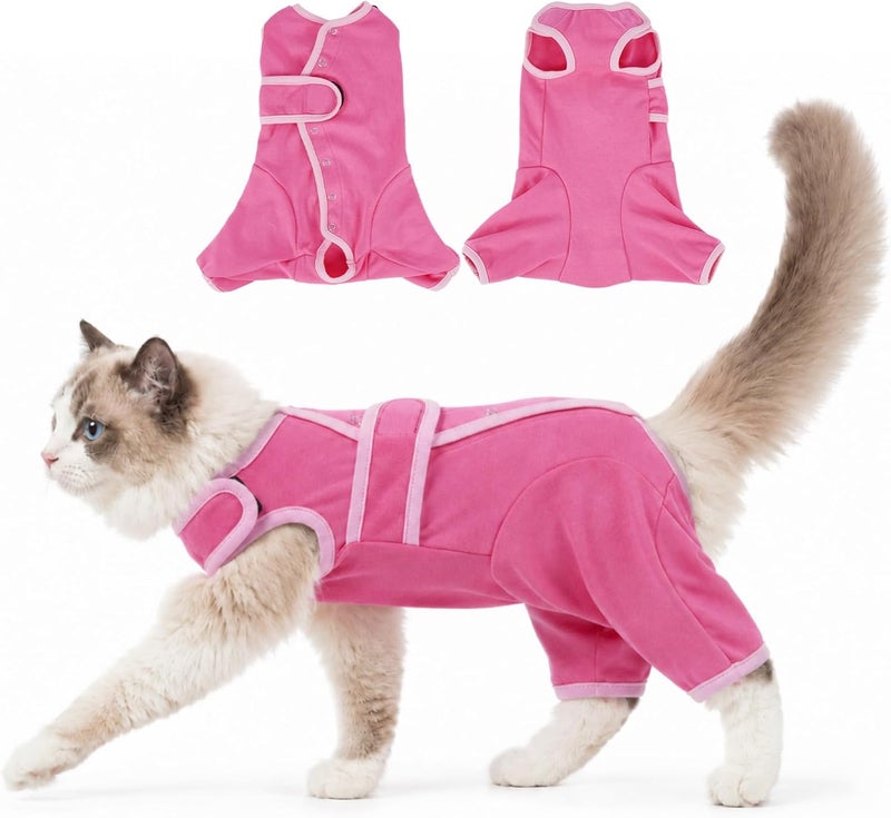 ADNIKIA Cat Recovery Suit After Surgery, Soft Onesie Surgical Suit for Anti-Licking & Wound Care, Spay Suit for Female & Male Cats, Kitten Cone Alternative with Full Back Button Closure, Pink M - Image 1