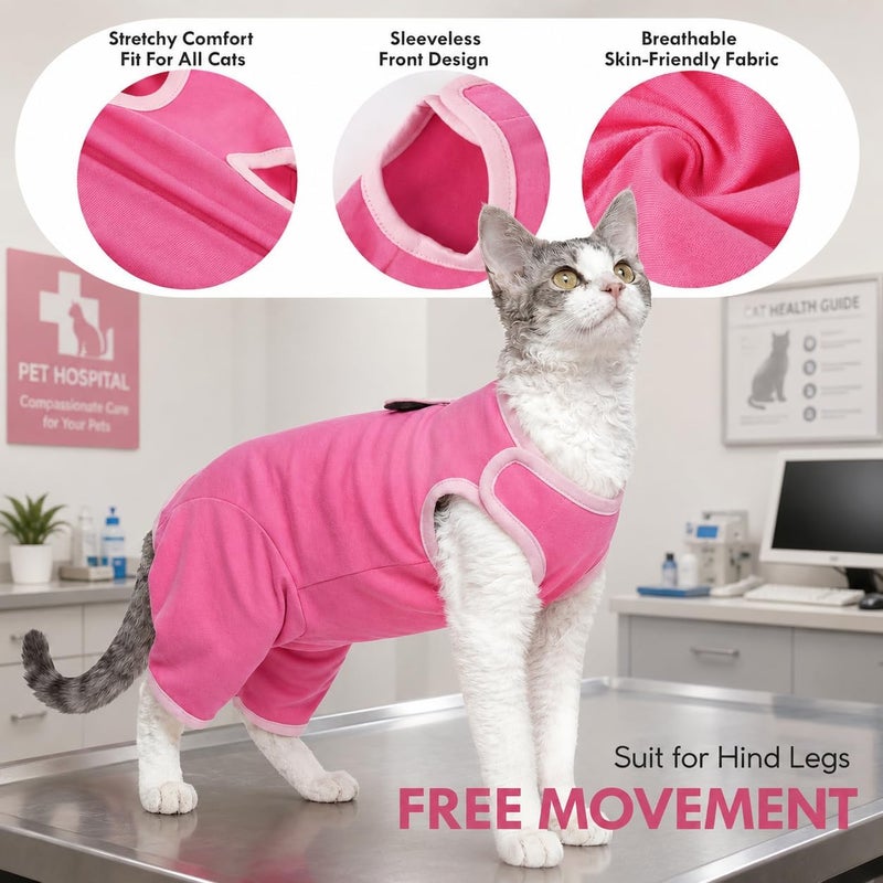 ADNIKIA Cat Recovery Suit After Surgery, Soft Onesie Surgical Suit for Anti-Licking & Wound Care, Spay Suit for Female & Male Cats, Kitten Cone Alternative with Full Back Button Closure, Pink M - Image 3