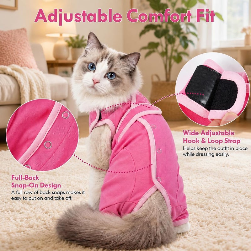 ADNIKIA Cat Recovery Suit After Surgery, Soft Onesie Surgical Suit for Anti-Licking & Wound Care, Spay Suit for Female & Male Cats, Kitten Cone Alternative with Full Back Button Closure, Pink M - Image 2