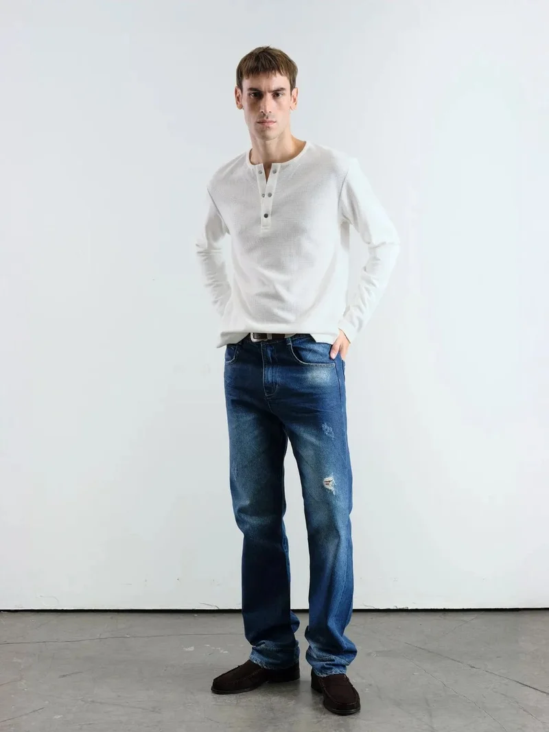 GIESTO Slim Fit Button Collar Long Sleeve T-Shirt