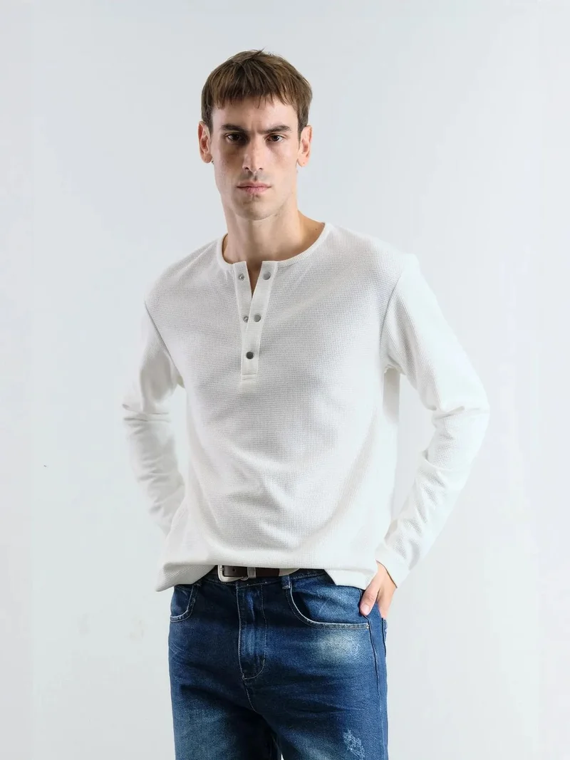 Giesto White GIESTO Slim Fit Button Collar Long Sleeve T-Shirt for Men | Best Price UAE