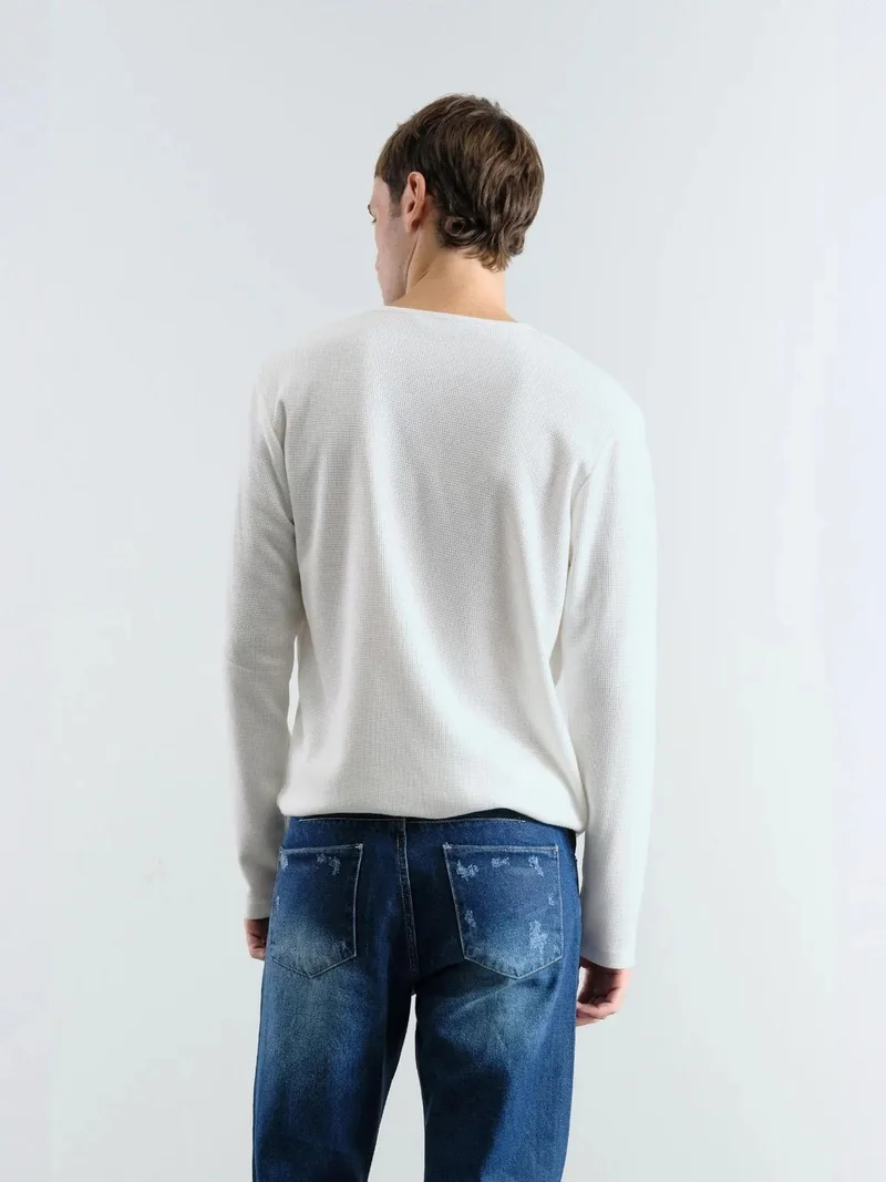 Giesto White GIESTO Slim Fit Button Collar Long Sleeve T-Shirt for Men | Best Price UAE