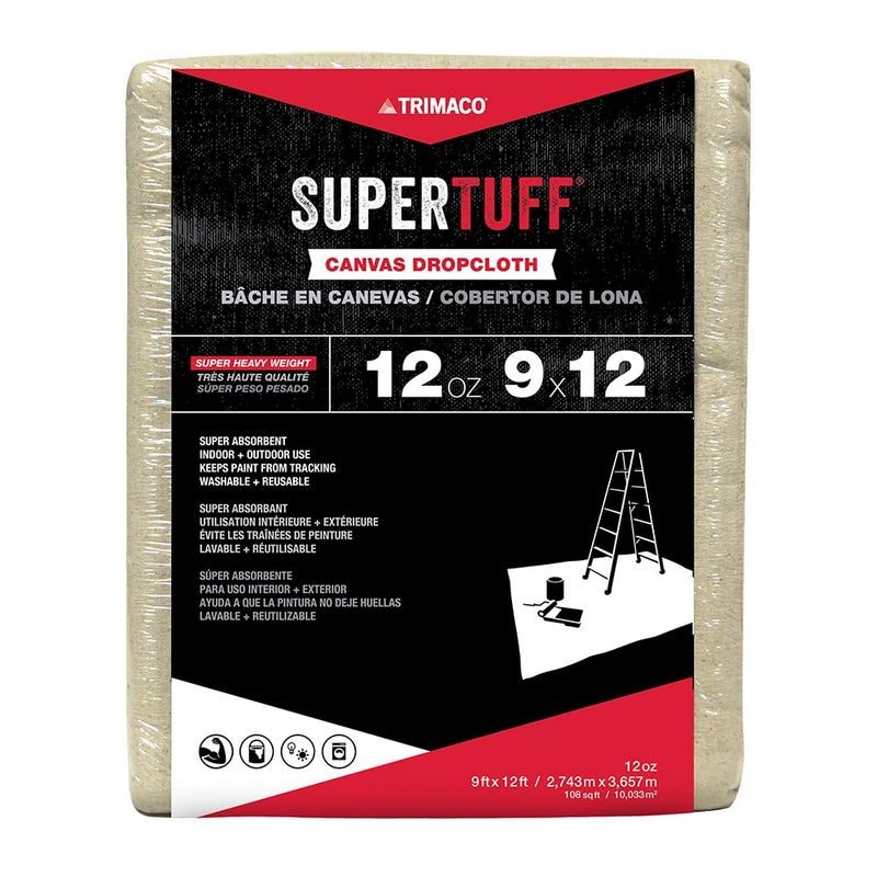 Trimaco SuperTuff 12 oz thick Premium Weight Canvas Drop Cloth 9feet x 12feet