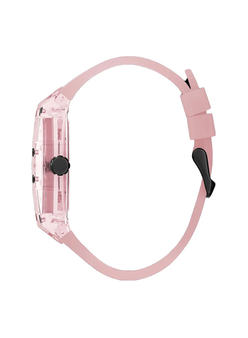 GUESS ساعة جيس للرجال كوارتز وردية اللون بسوار سيليكون ومينا سوداء 43 مم GW0032G1 - Image 3