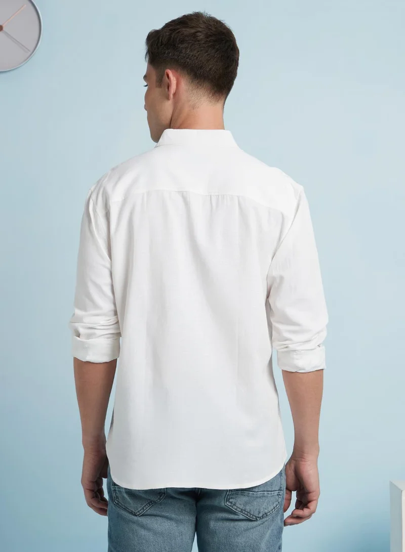 Dennis Lingo Men's Ecru Cotton Blend Solid Regular Fit Shirt