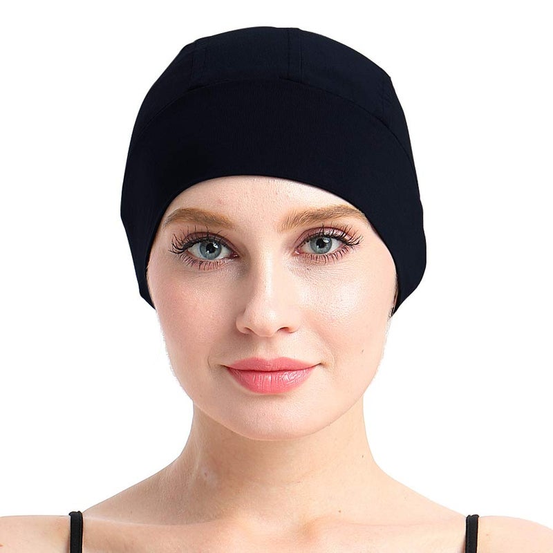 FocusCare Elastic Lightweight Bamboo Night Sleep Cap for Chemo Patients Hair Loss Black - Image 2