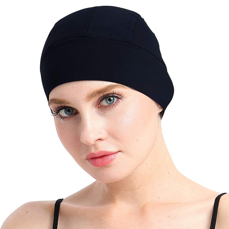 FocusCare Elastic Lightweight Bamboo Night Sleep Cap for Chemo Patients Hair Loss Black - Image 1