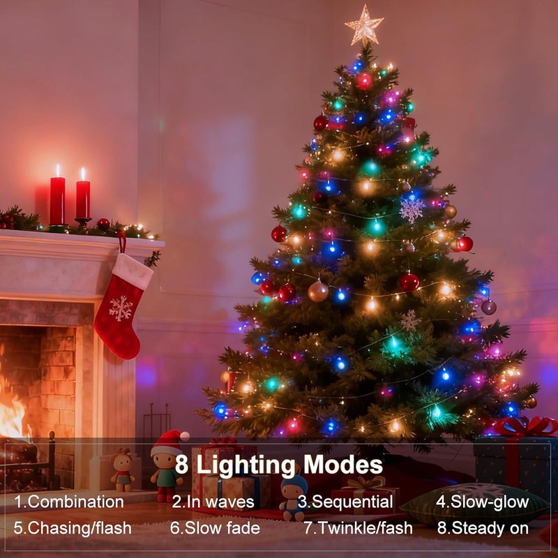 DealBeta 4 Pack Christmas String Lights Battery Operated, Each 50 LED16.5Ft Dark Green String Lights Auto Timer 8 Modes Indoor Outdoor Xmas Wreath Tree Decor (Multicolor) - Image 3
