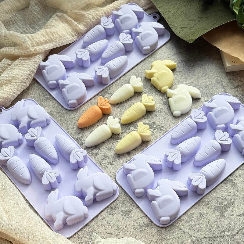ZINDIACINE 3-Pack Easter Bunny Silicone Mold, 3D Easter Bunny Chocolate Molds Carrot Candy Ice Mold Food Grade Non-Stick Silicone Molds for Candy, Jelly, Fondant, Resin, Candle Making - Image 5