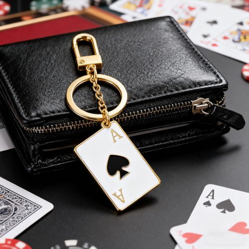 YUJIE Funky Poker Keychain Stylish 14k Gold Plated Hearts Spades A Ace Playing Cards Casino Accessory for Keys Bags - Image 4