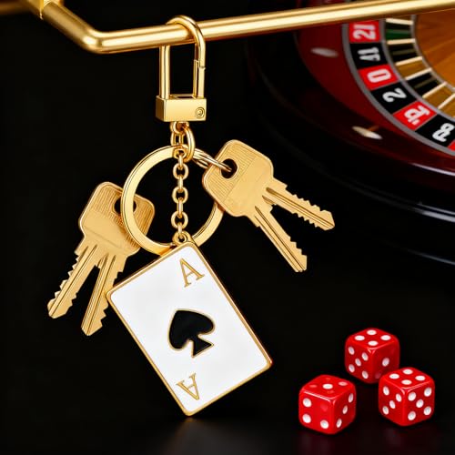 YUJIE Funky Poker Keychain Stylish 14k Gold Plated Hearts Spades A Ace Playing Cards Casino Accessory for Keys Bags - Image 3