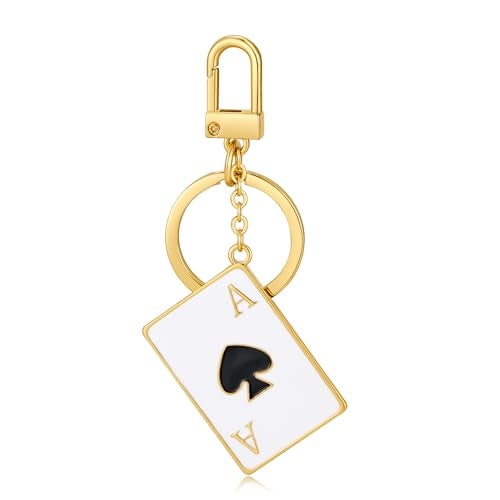 YUJIE Funky Poker Keychain Stylish 14k Gold Plated Hearts Spades A Ace Playing Cards Casino Accessory for Keys Bags - Image 1