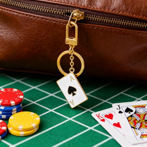 YUJIE Funky Poker Keychain Stylish 14k Gold Plated Hearts Spades A Ace Playing Cards Casino Accessory for Keys Bags - Image 2