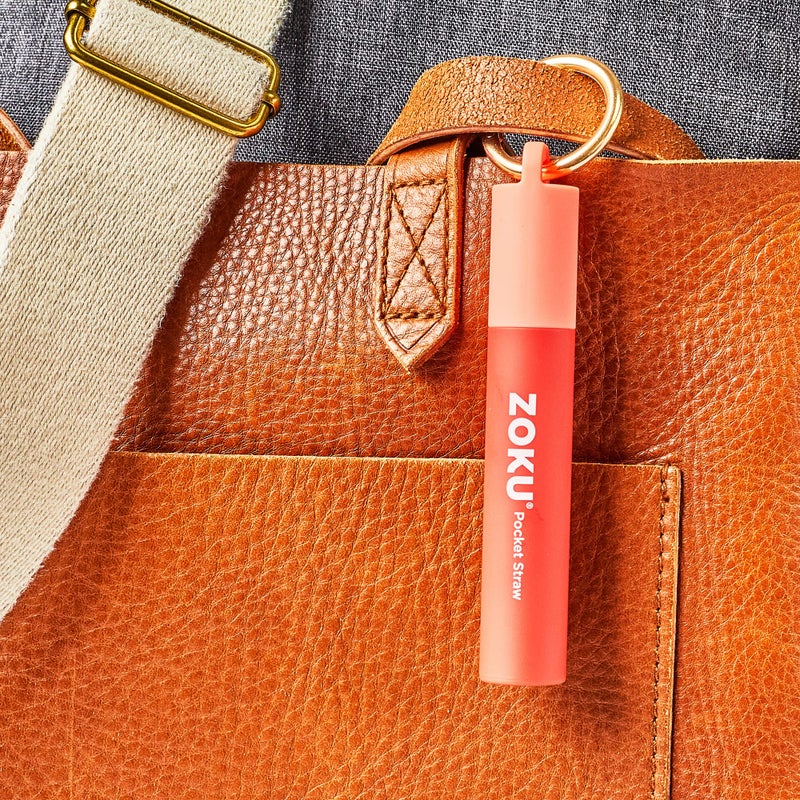 ZOKU قشة معدنية قابلة لإعادة الاستخدام مع علبة للسفر، حمراء - قشة شرب قابلة للطي من الفولاذ المقاوم للصدأ مع طرف سيليكون وفرشاة تنظيف، مثالية لسلاسل المفاتيح، الجيوب، الحقائب - Image 4