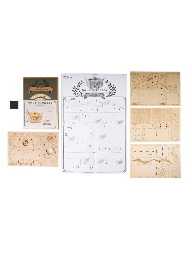 Robotime Rolife Owl Storage Box 3D Wooden Puzzle TG405, 3D Wooden Puzzles for Adults/Teens, Creative Home Decor, Unique Gift for Craft Hobby Adults/Teens - Image 4
