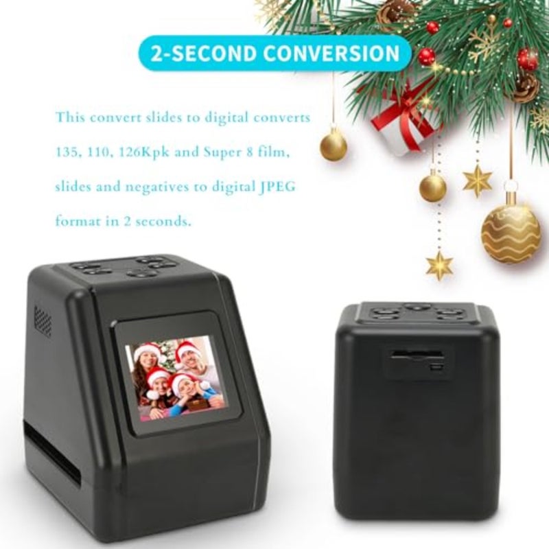 Film and Slide Scanner for 35mm, 135, 110, 126, Super 8 films, slides, negatives; plastic housing; black; all-in-one digital conversion with 128MB memory and dual LCD screens - Image 3