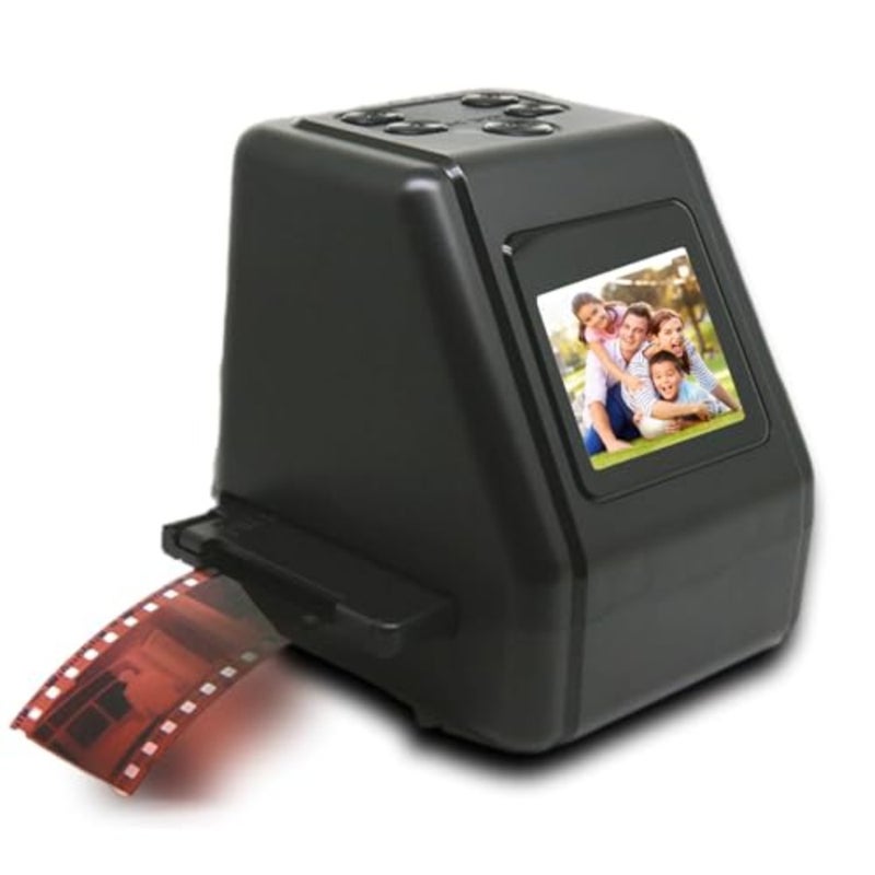 Film and Slide Scanner for 35mm, 135, 110, 126, Super 8 films, slides, negatives; plastic housing; black; all-in-one digital conversion with 128MB memory and dual LCD screens - Image 1