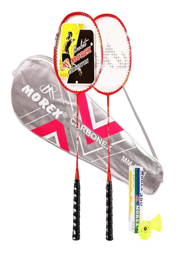 MOVEX Morex Set of 2 Ultra Lightweight Carbon Fibre Badminton Racket - Full Graphite Strung with Cover Bag & 6 Nylon Shuttlecocks | Professional Badminton Rackets for Beginners & Advanced Players - Image 1