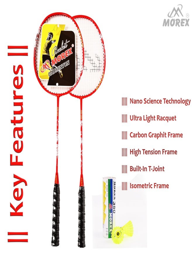 MOVEX Morex Set of 2 Ultra Lightweight Carbon Fibre Badminton Racket - Full Graphite Strung with Cover Bag & 6 Nylon Shuttlecocks | Professional Badminton Rackets for Beginners & Advanced Players - Image 5