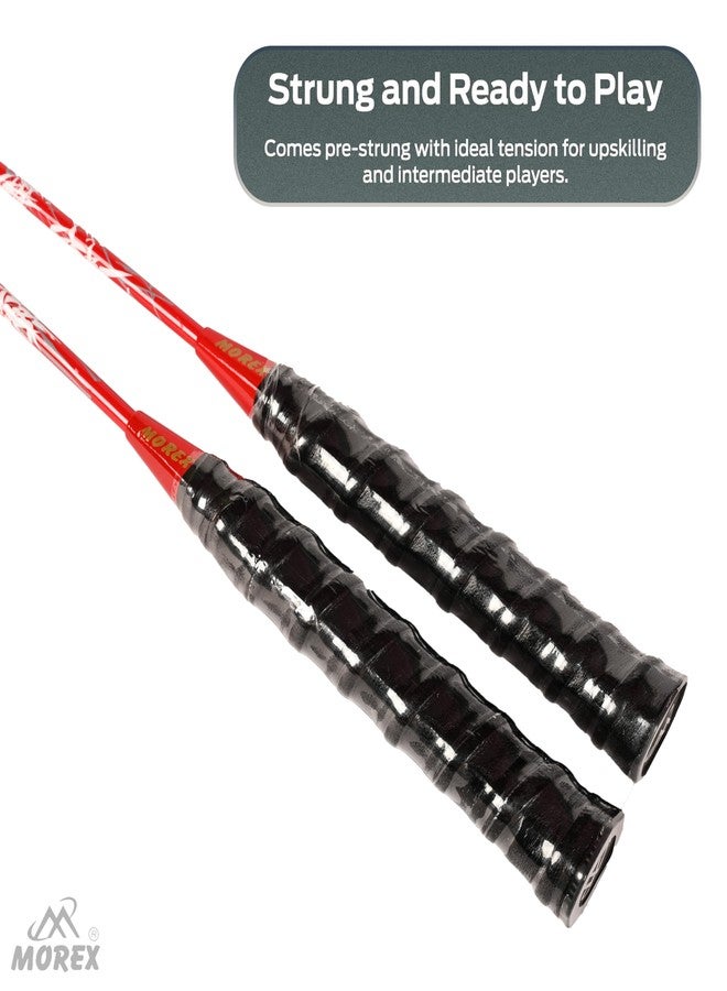 MOVEX Morex Set of 2 Ultra Lightweight Carbon Fibre Badminton Racket - Full Graphite Strung with Cover Bag & 6 Nylon Shuttlecocks | Professional Badminton Rackets for Beginners & Advanced Players - Image 3