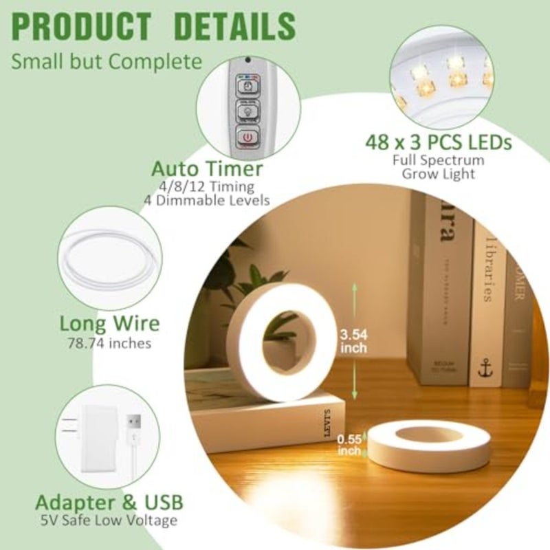 Ceiling Grow Light for Indoor Plants 144 LEDs Full Spectrum 5V Safe Voltage 4 Dimmable Brightness Levels with 4/8/12H Auto Timer Ideal for Home Office Indoor Gardening 3 PCS - Image 2