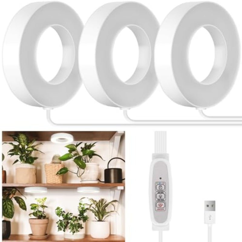 Ceiling Grow Light for Indoor Plants 144 LEDs Full Spectrum 5V Safe Voltage 4 Dimmable Brightness Levels with 4/8/12H Auto Timer Ideal for Home Office Indoor Gardening 3 PCS - Image 1