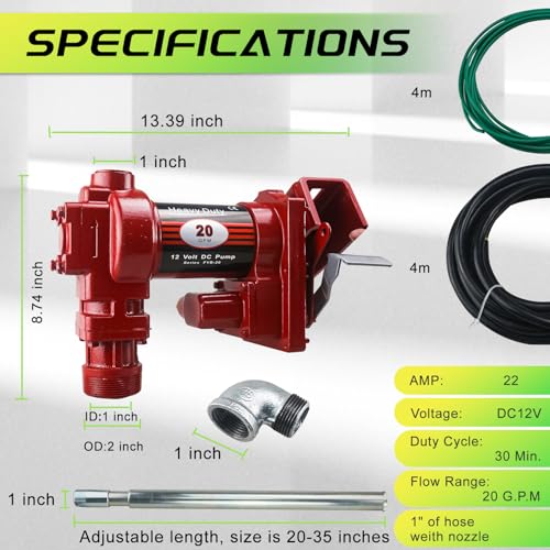 PRUNkuar 12V Fuel Transfer Pump w/Manual Nozzle, 20 GPM High Flow DC Diesel Transfer Pump, Gas Heavy Duty Transfer Pump with Filter for Gasoline, Diesel, Kerosene, Biodiesel and More - Image 2