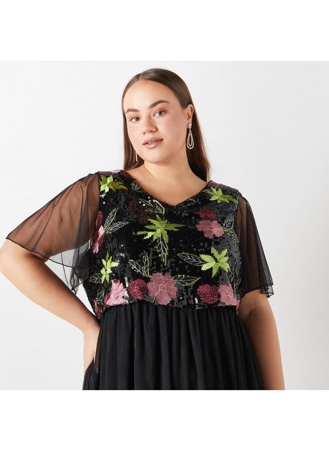 Ulla Popken Plus Size Ulla Popken Embellished Maxi Dress with Cap Sleeves  - Image 4