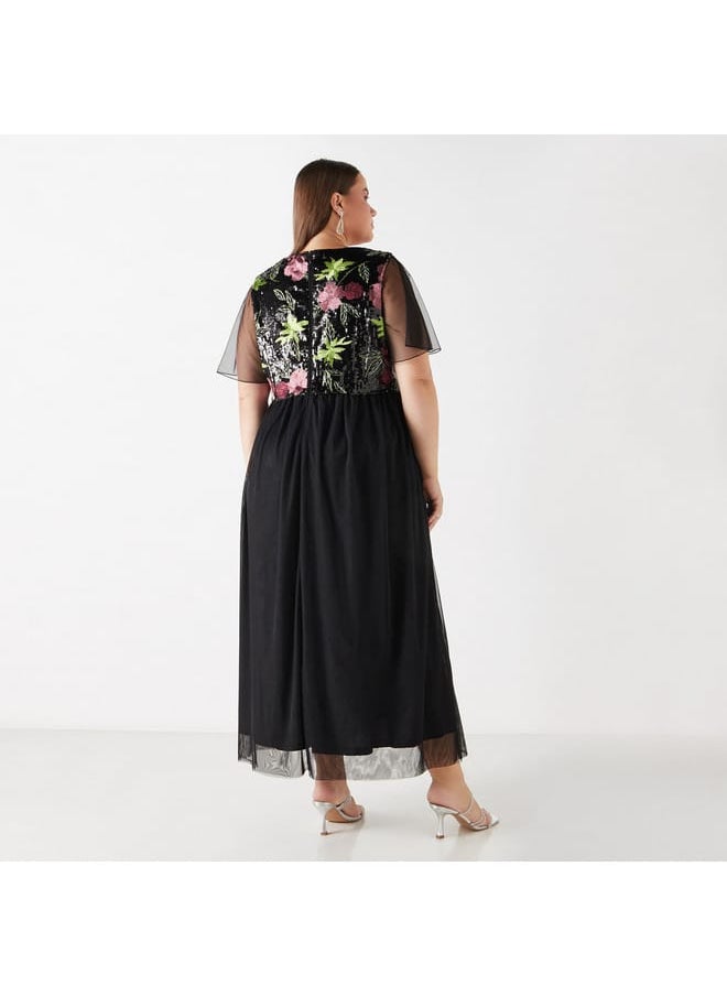 Ulla Popken Plus Size Ulla Popken Embellished Maxi Dress with Cap Sleeves  - Image 3