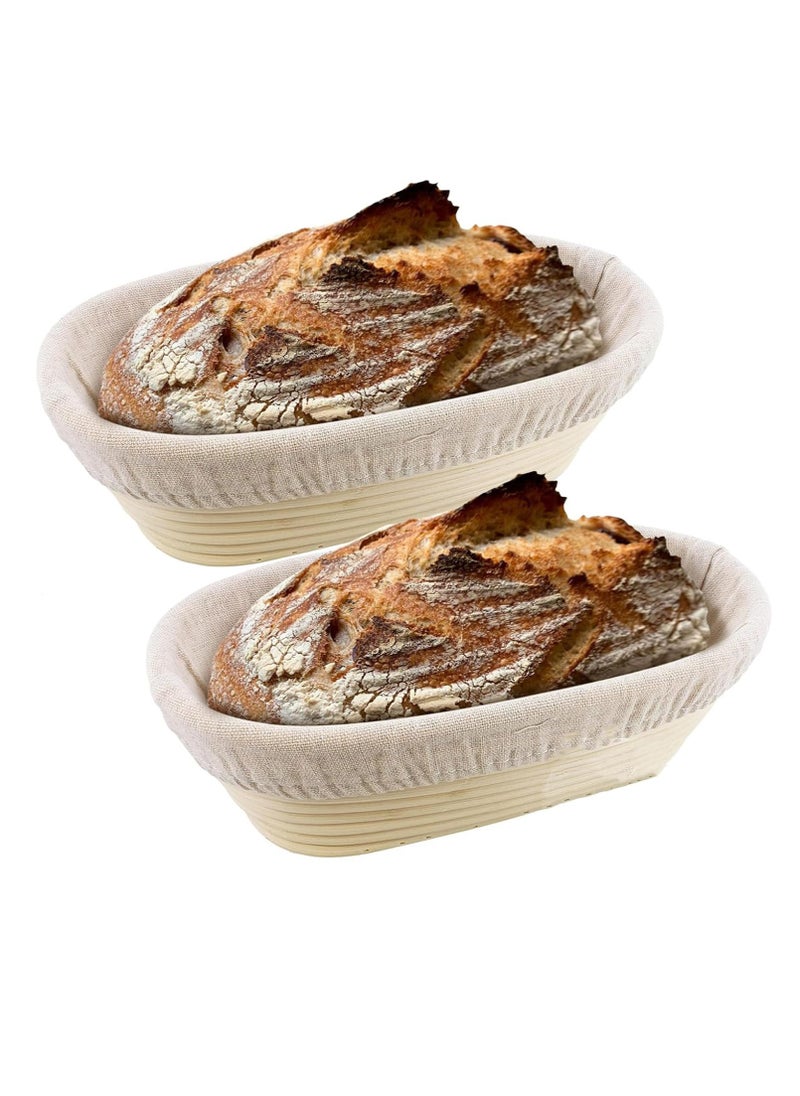 Relex 2 Pack 10 inch Banneton Proofing Basket Set, Sourdough Bread Proofing Basket Baking Dough Bowl with Cloth Liner for Home Bakers (Oval)  - Image 1
