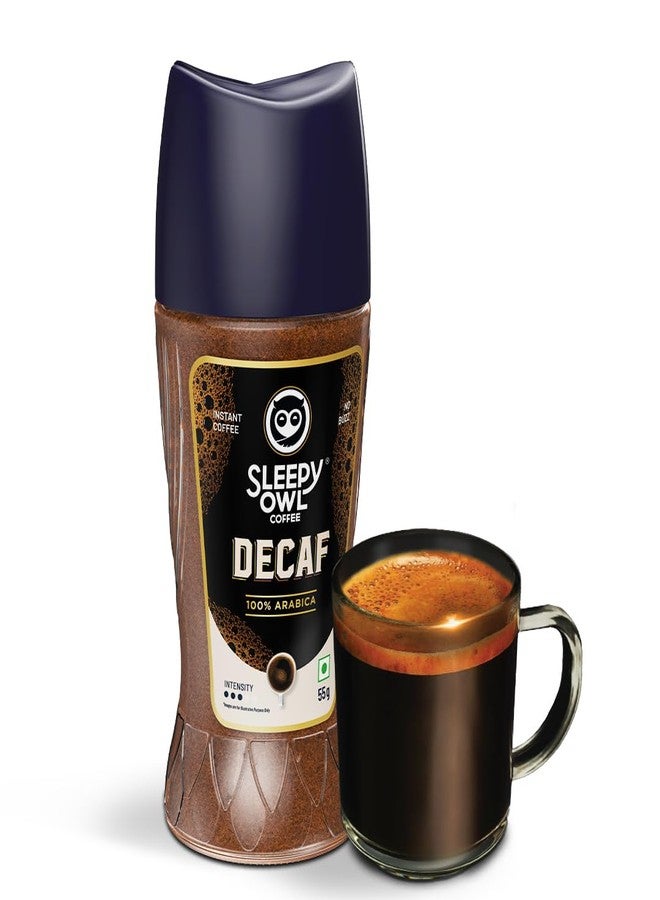 Sleepy Owl Decaf Coffee, 100% Arabica Instant Coffee, Decaffeinated Coffee Powder, No Crash or Jitters, Smooth Taste & Rich Aroma, Make It Hot or Cold, Makes 25 Cups, 55g Jar - Image 1