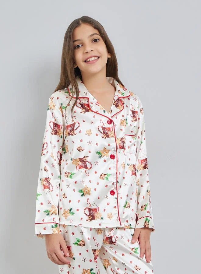 Take Two Teen Girls Printed Long Sleeve Shirt and Pyjama Set