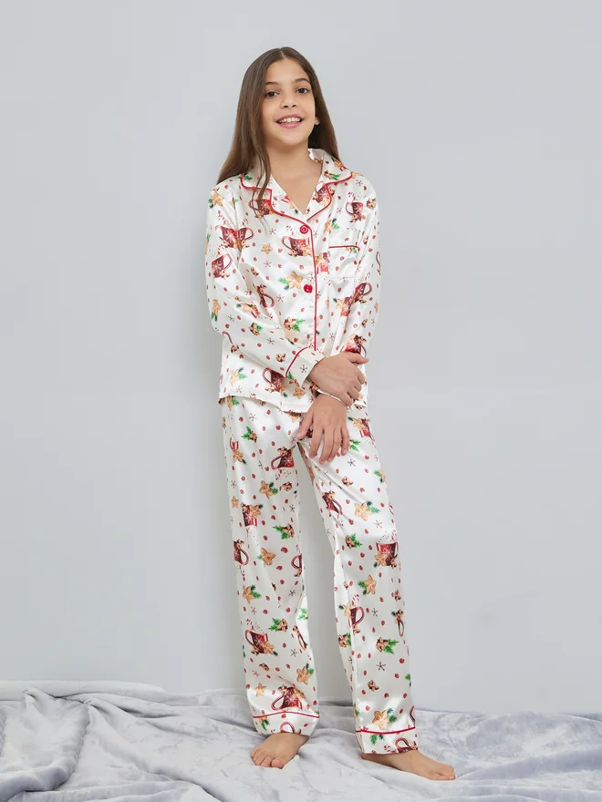Take Two Teen Girls Printed Long Sleeve Shirt and Pyjama Set