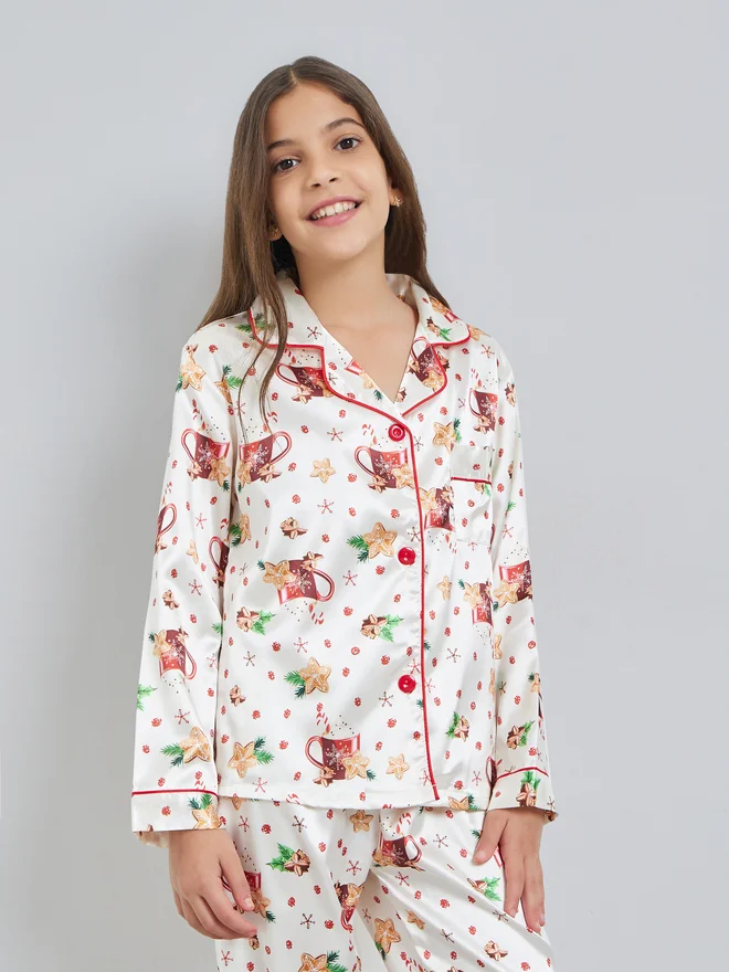 Take Two Teen Girls Printed Long Sleeve Shirt and Pyjama Set