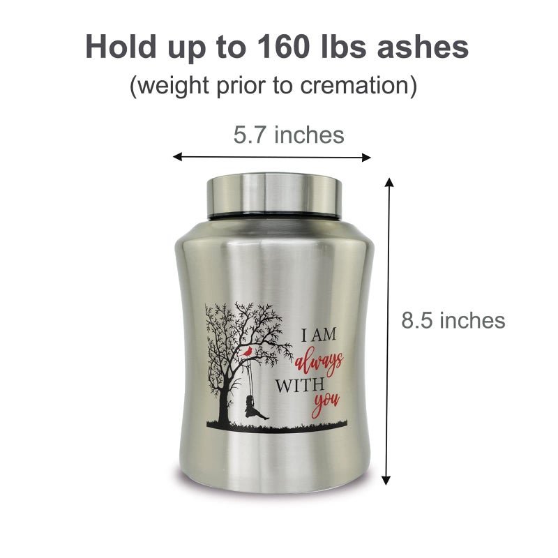 Mianachilu 160 Lbs Large Urns For Adult Male Female Ashes  Decorative Cremation Urn For Human Ashes With Velvet Pouch(I Am Always With You) - Image 3
