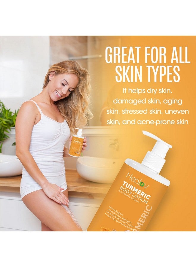 Healov Turmeric Lotion for Spots - Natural Turmeric Skin Brightening Cream for Face & Body - Cleanse Skin, Fight Acne, Even Tone, Clear Scars, Sun Damage, & Discoloration - with Vitamin C - Image 3