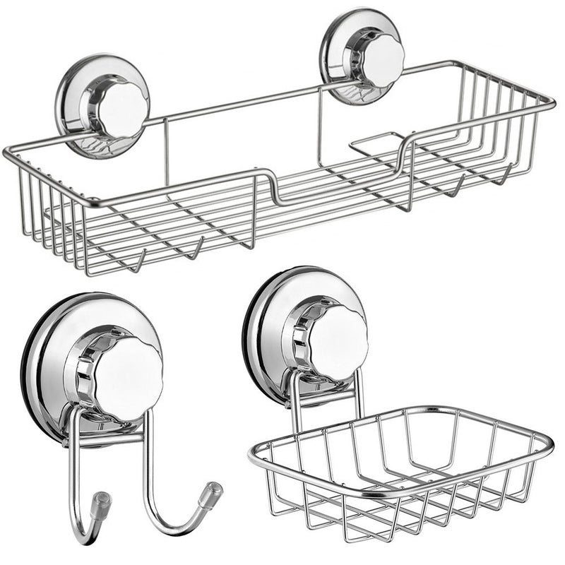 SANNO SANNO Suction cups Shower Caddy Soap Dish Double Bath Hook-Bath Organizer Kitchen Storage Basket for Shampoo, Conditioner, Soap- Anti Rust stainless steel (set of 3)  - Image 1