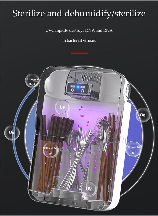 DUNISO - Wall mounted chopstick disinfection machine, household multifunctional PP tableware dryer, with three compartments, USB power supply, no need for punching, 19 * 8 * 30cm - Image 1