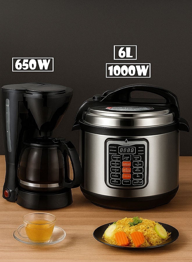 توسكانا يو 2 في 1 مجموعة من قدر ضغط كهربائي 6 لتر و قوة 1000 واط و ماكينة صنع القهوة بقوة 650 واط مع فلتر قابل للفصل - Image 1