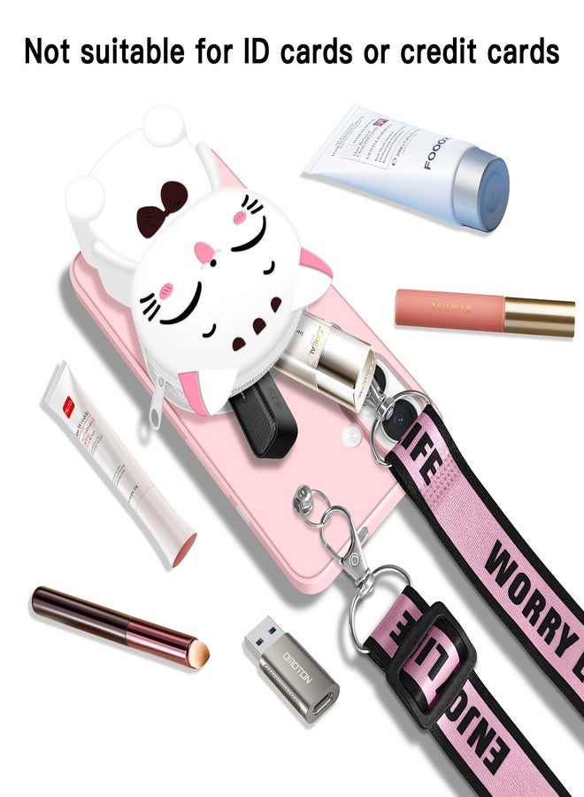 SGVAHY Wallet Case for iPhone 16 Plus with Strap Lanyard Cute Astronaut Coin Purse Funny Phone Case Kawaii Soft Silicone Shockproof Cover for Women Girls - Image 4