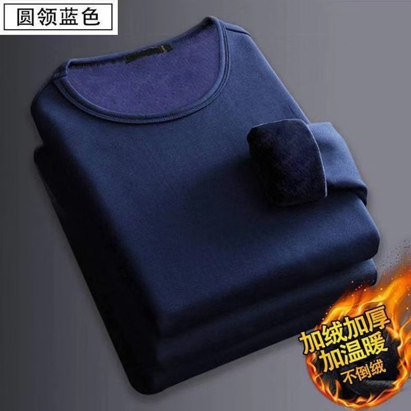 Long-Sleeved T-Shirt Men'S Thermal Underwear Fleece-Lined Thickened Round Neck Slim-Fit Base Shirt Men'S Solid Color Inner Wear Autumn Clothes - Image 5